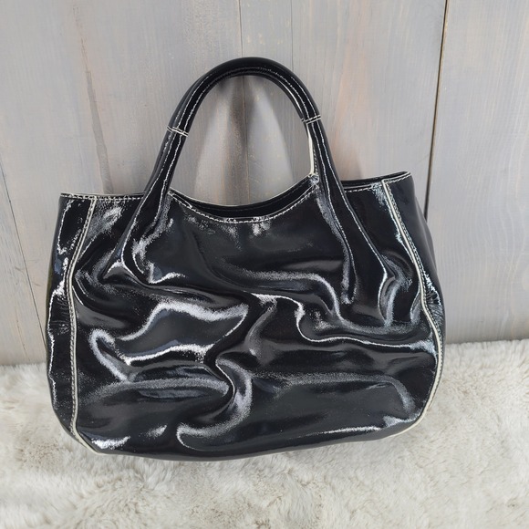 Kate Spade Patent Leather Handbag Womens Black Peeny Treesh FLAW - Picture 2 of 10